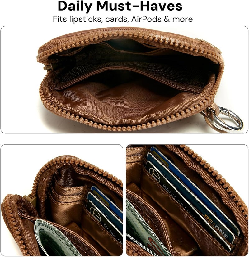 YDF Keychain Wallet Mini Zip Around Wristlet Wallets for Women Detachable Wristlet Portable Coin Purse Small Wallets Brown - Image 4